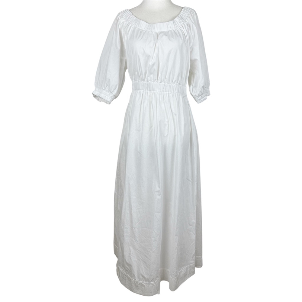 Free People Bernadette White Puff Sleeve Open Back Midi Dress Women’s Size XL - Picture 2 of 10
